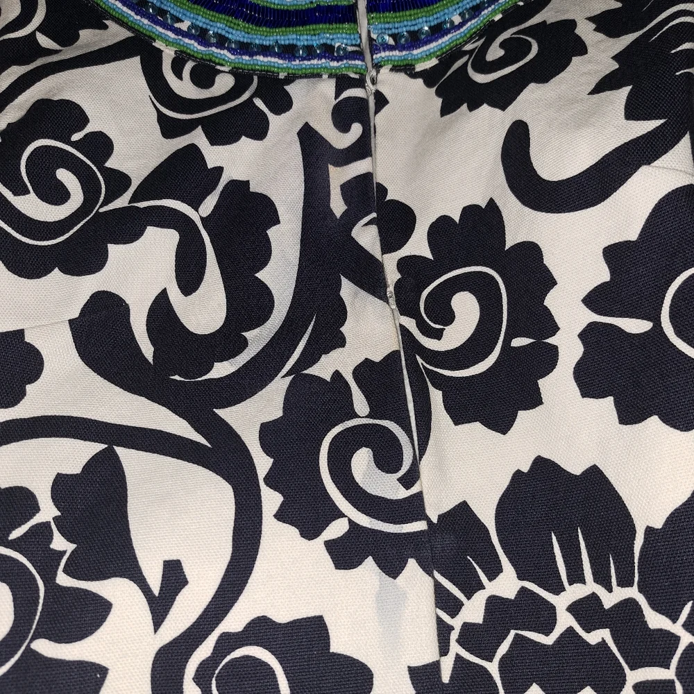 Tory‎ Burch Beaded Collar Floral Print Jacket Navy White Blue Green Women Size 6
